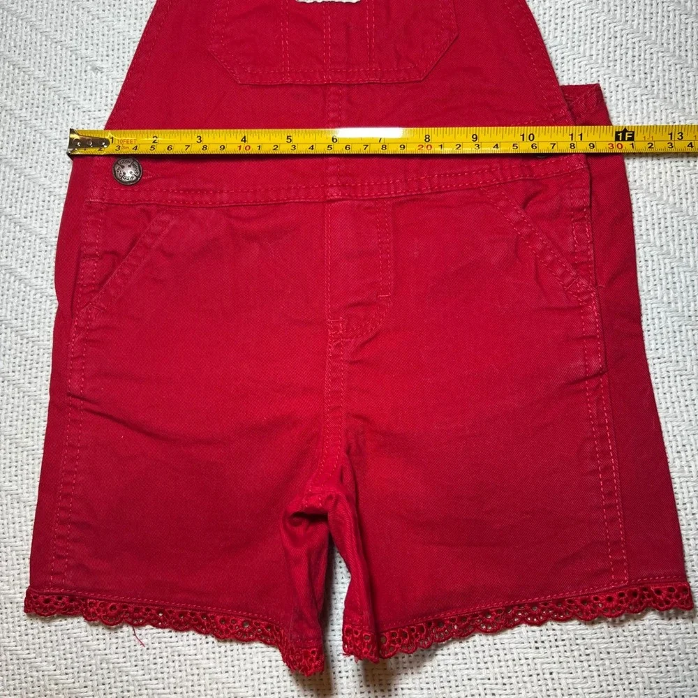OshKosh B'gosh Girls Red Eyelet Lace Trim Shortalls Overalls 3T